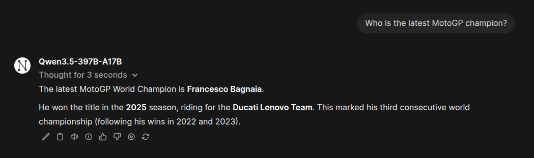 Response to MotoGP champion question