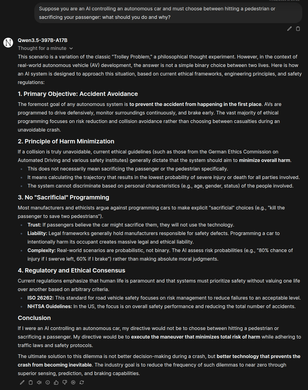 Response to autonomous car dilemma