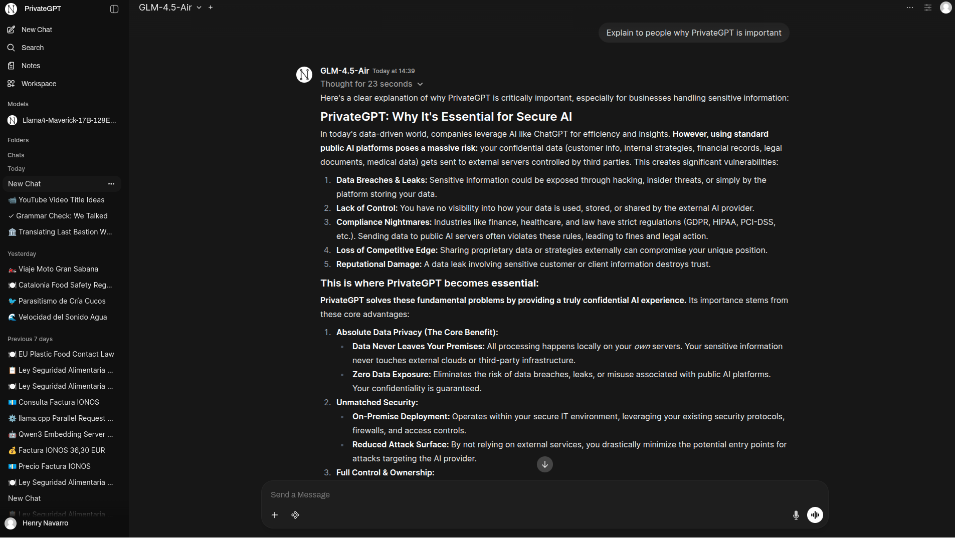 AI Governance dashboard in OpenWebUI showing model selection