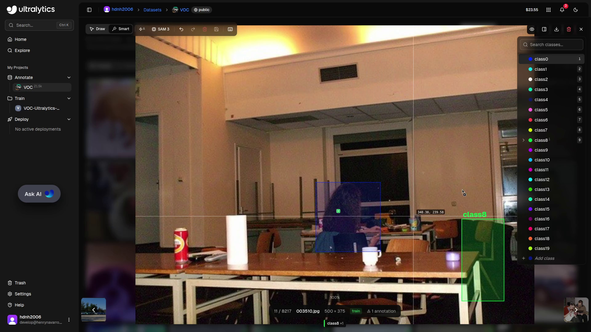 Smart Annotation with SAM in Ultralytics Platform, single click annotation